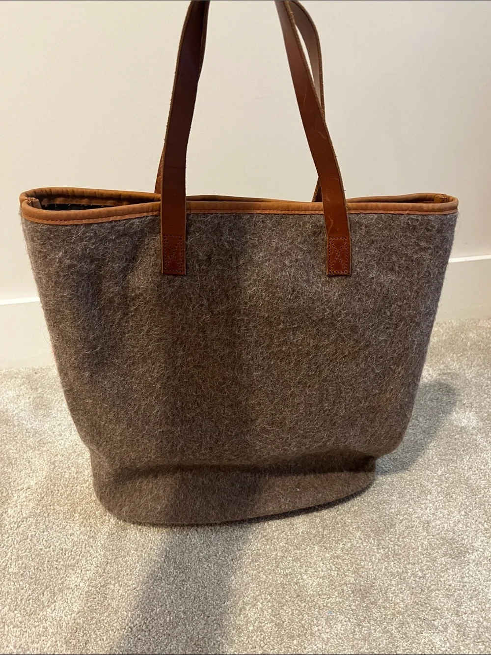 Karlen Swiss Tote in Gray with Rust Stripe and Cream Cross Accent